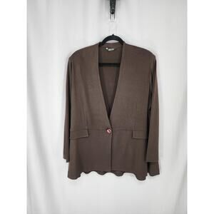 Misook Cardigan Sweater Womens Large Brown Knit Single Button Open Front Jacket